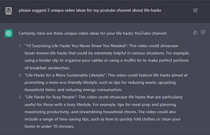 ChatGPT prompts to generate YouTube video ideas